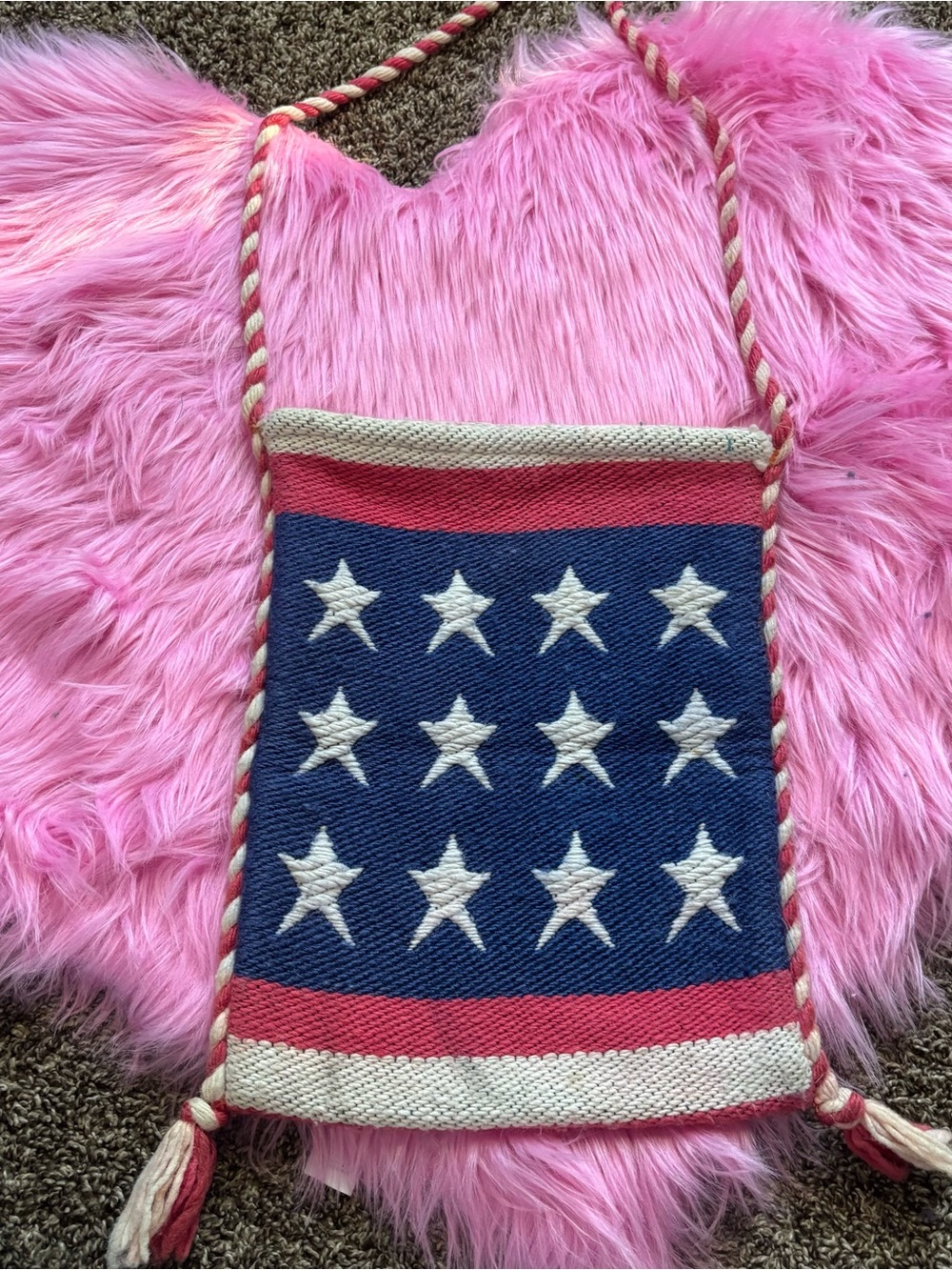 Vintage 1985 Made In Greece Woven Crossbody Bag Patriotic Stars Boho Folk